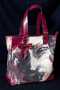 Contemporary face Canvas verniciato manici, bordi, inserti, fiocco e pochette in pelle rosso 32 x 34 x 11 cm