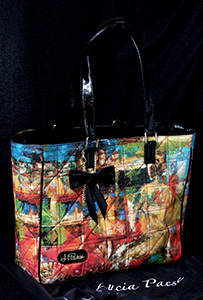 Evanescenze Canvas trapuntato manici, bordi, fiocco e pochette in vernice 32 x 35 x 13 cm