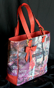 Frammenti di donne silenziose Canvas verniciato manici, bordi, fiocco e pochette in pelle 32 x 34 x 11 cm